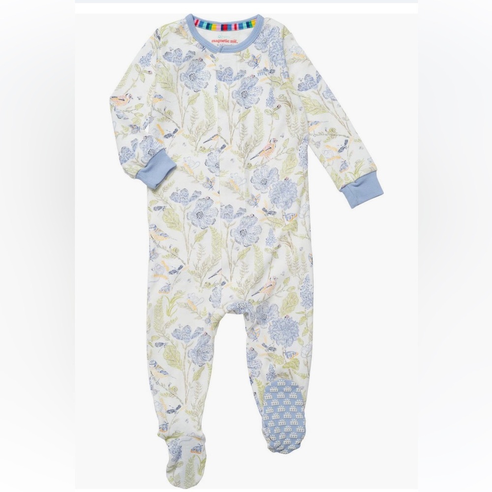 blue blossom organic cotton magnetic footie